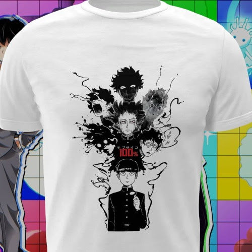 Polera blanca de Mob Psycho 100 con Shigeo Kageyama, Mob
