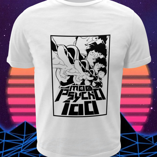 Polera blanca de Mob Psycho 100 con Shigeo Kageyama, Mob