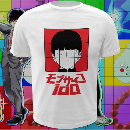 Polera blanca de Mob Psycho 100 con Shigeo Kageyama, Mob
