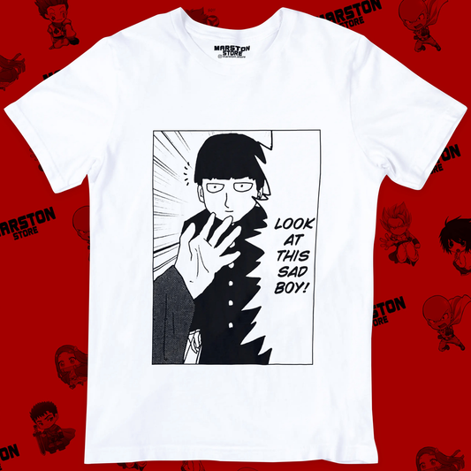 Polera blanca de Mob Psycho 100 con Shigeo Kageyama, Mob