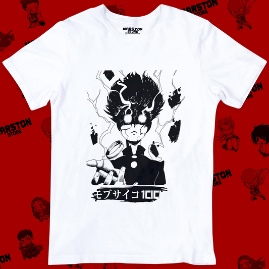 Polera blanca de Mob Psycho 100 con Shigeo Kageyama, Mob
