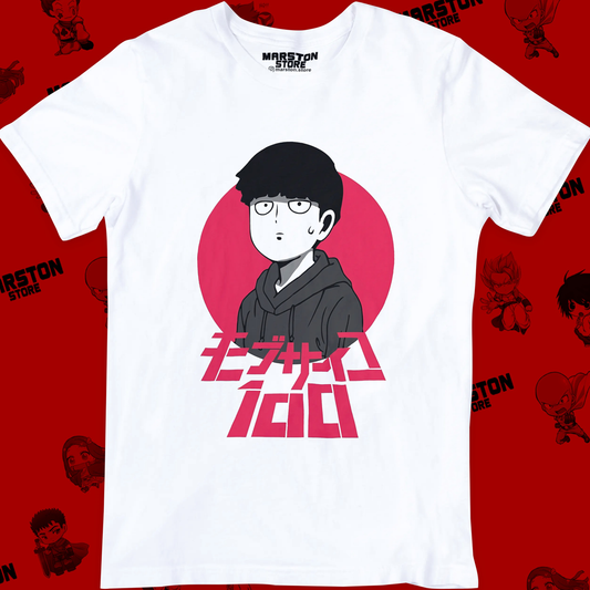 Polera blanca de Mob Psycho 100 con Shigeo Kageyama, Mob