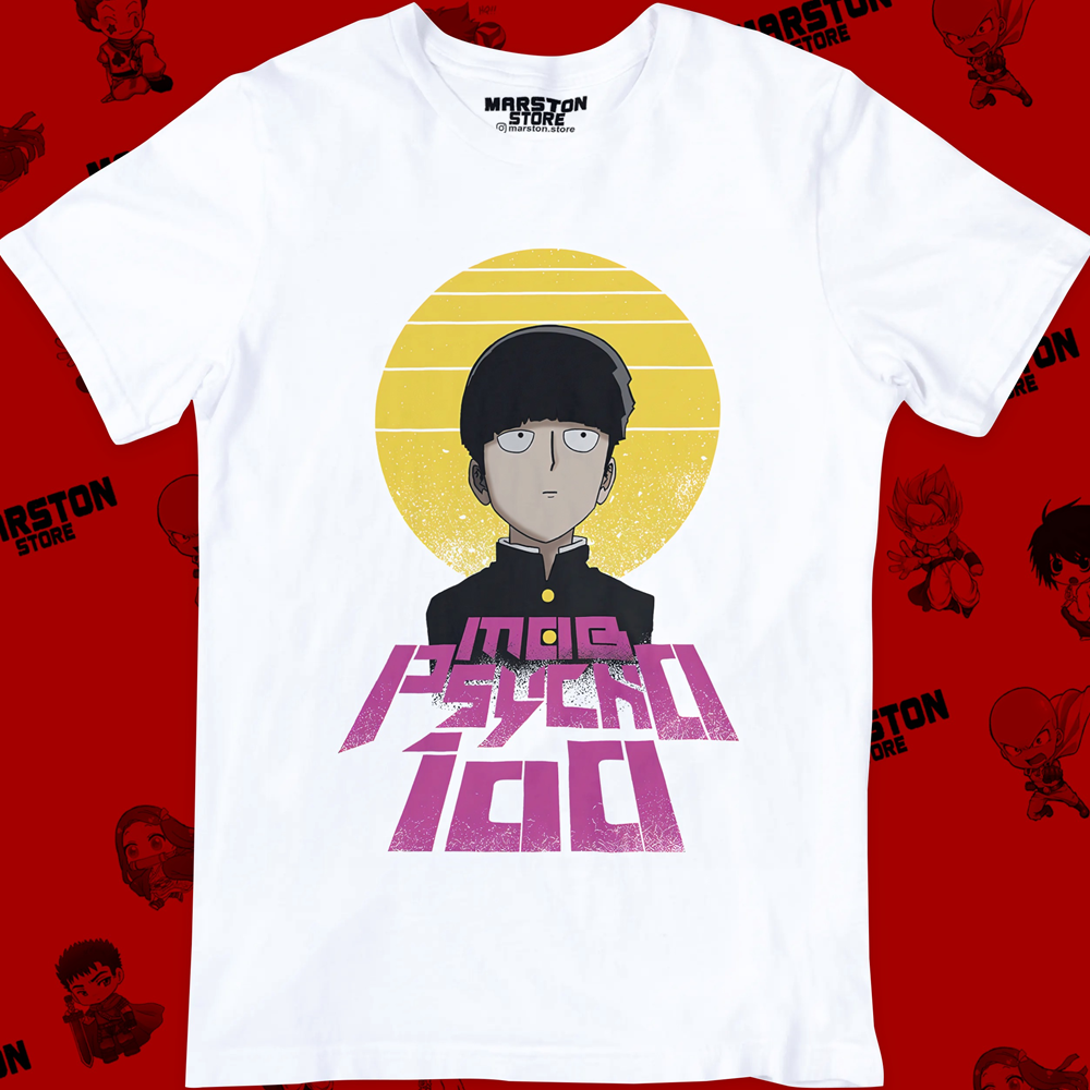 Polera blanca de Mob Psycho 100 con Shigeo Kageyama, Mob