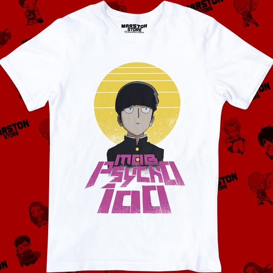 Polera blanca de Mob Psycho 100 con Shigeo Kageyama, Mob
