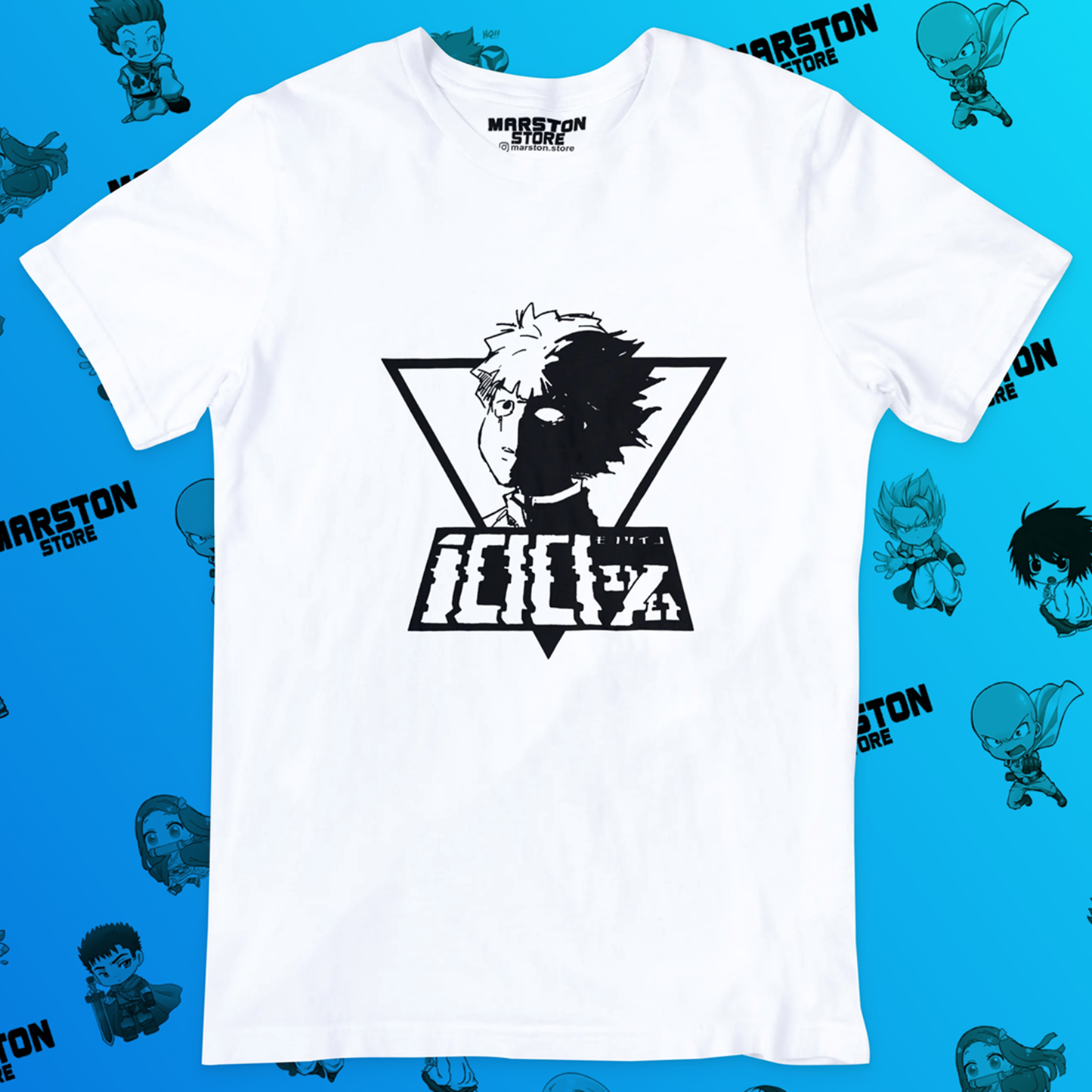 Polera blanca de Mob Psycho 100 con Shigeo Kageyama, Mob