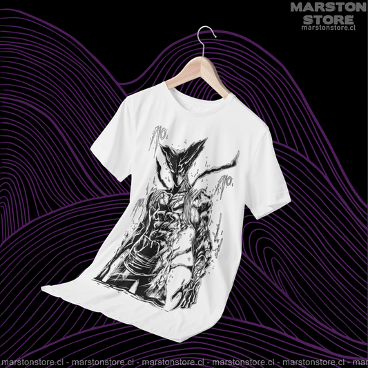 Polera blanca de One Punch Man con Garou