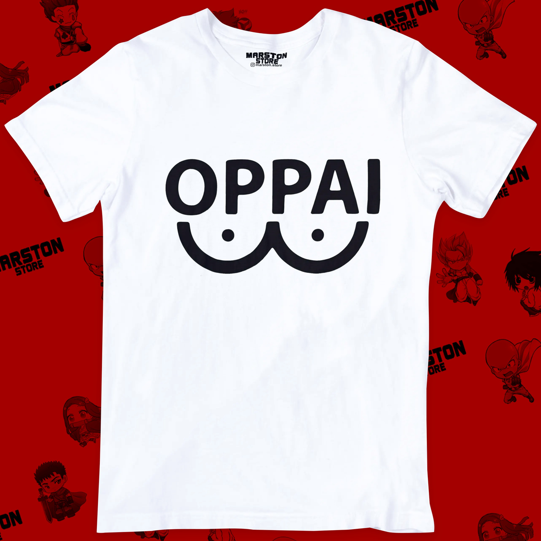Polera blanca de One Punch Man con diseño Oppai