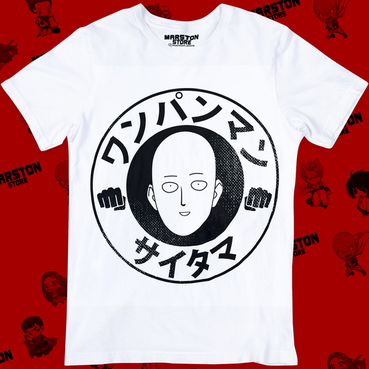 Polera blanca de One Punch Man con Saitama