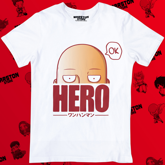 Polera blanca de One Punch Man con Saitama