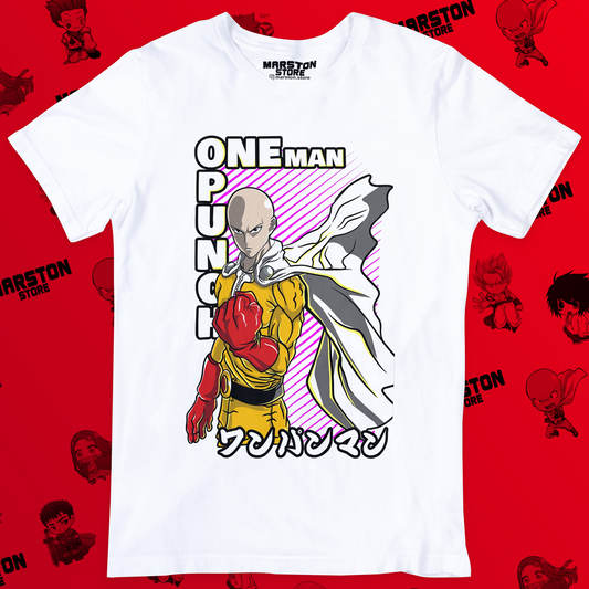 Polera blanca de One Punch Man con Saitama