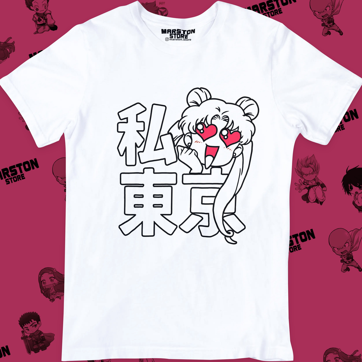 Polera blanca de Sailor Moon con diseño anime