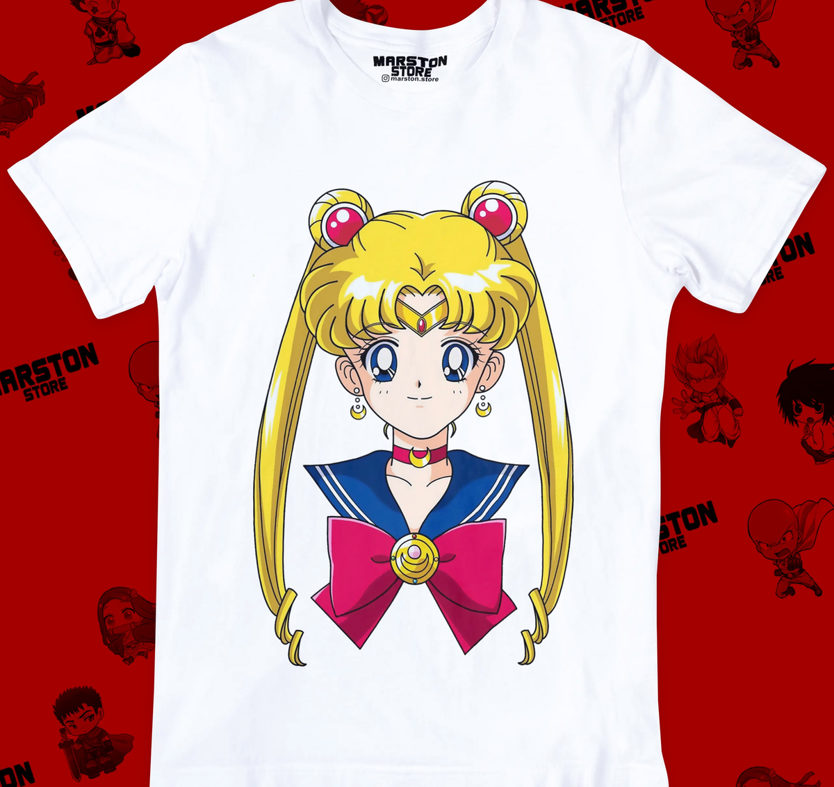 Polera blanca de Sailor Moon con diseño anime