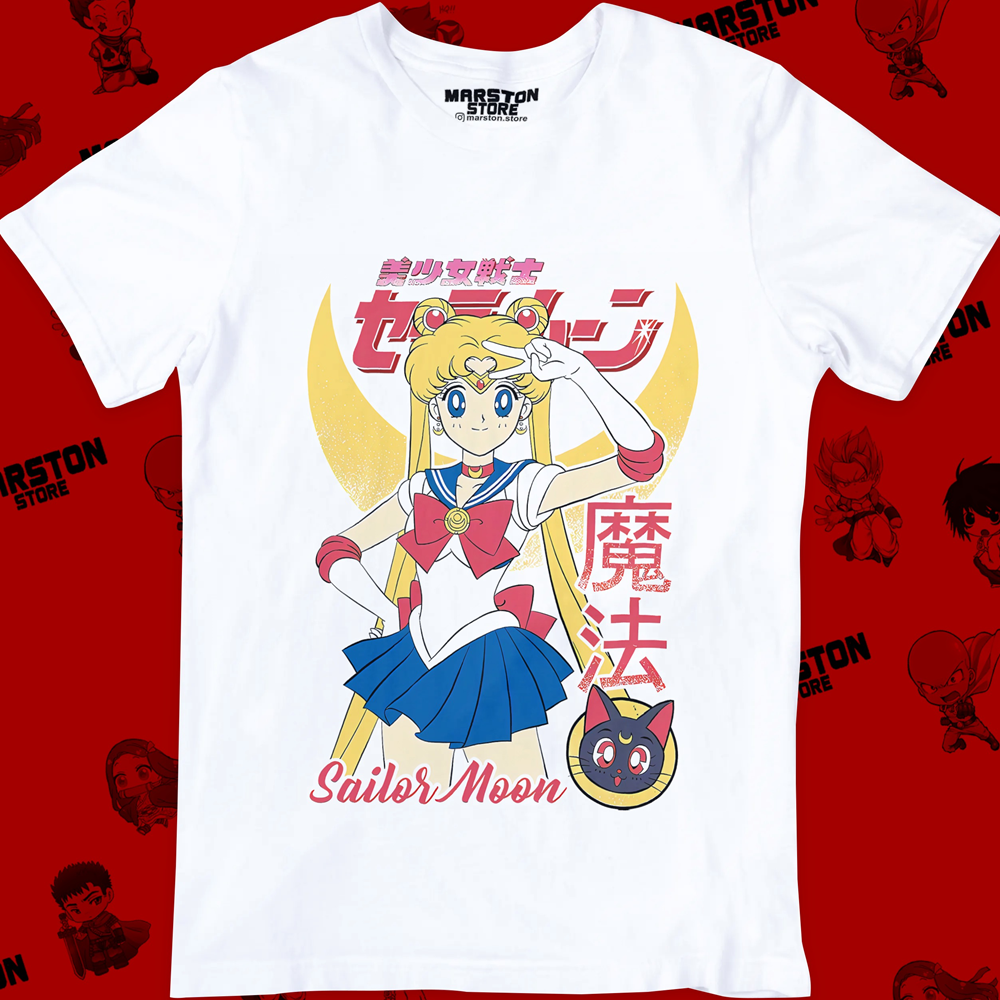 Polera blanca de Sailor Moon con diseño anime