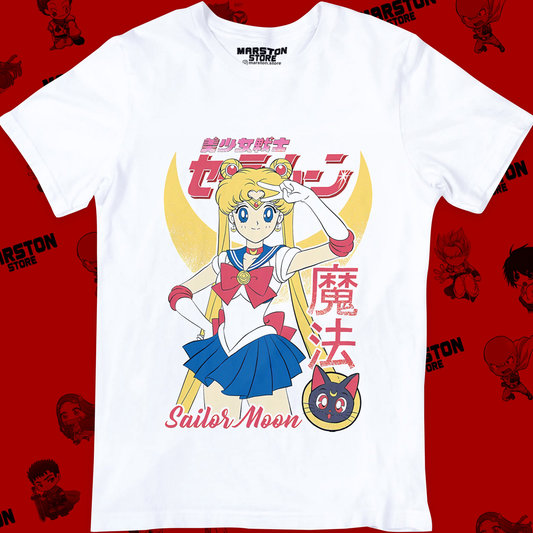 Polera blanca de Sailor Moon con diseño anime