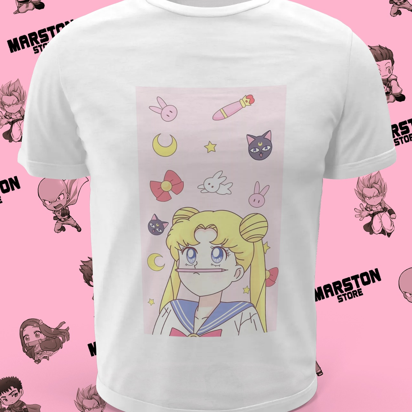 Polera blanca de Sailor Moon con diseño anime