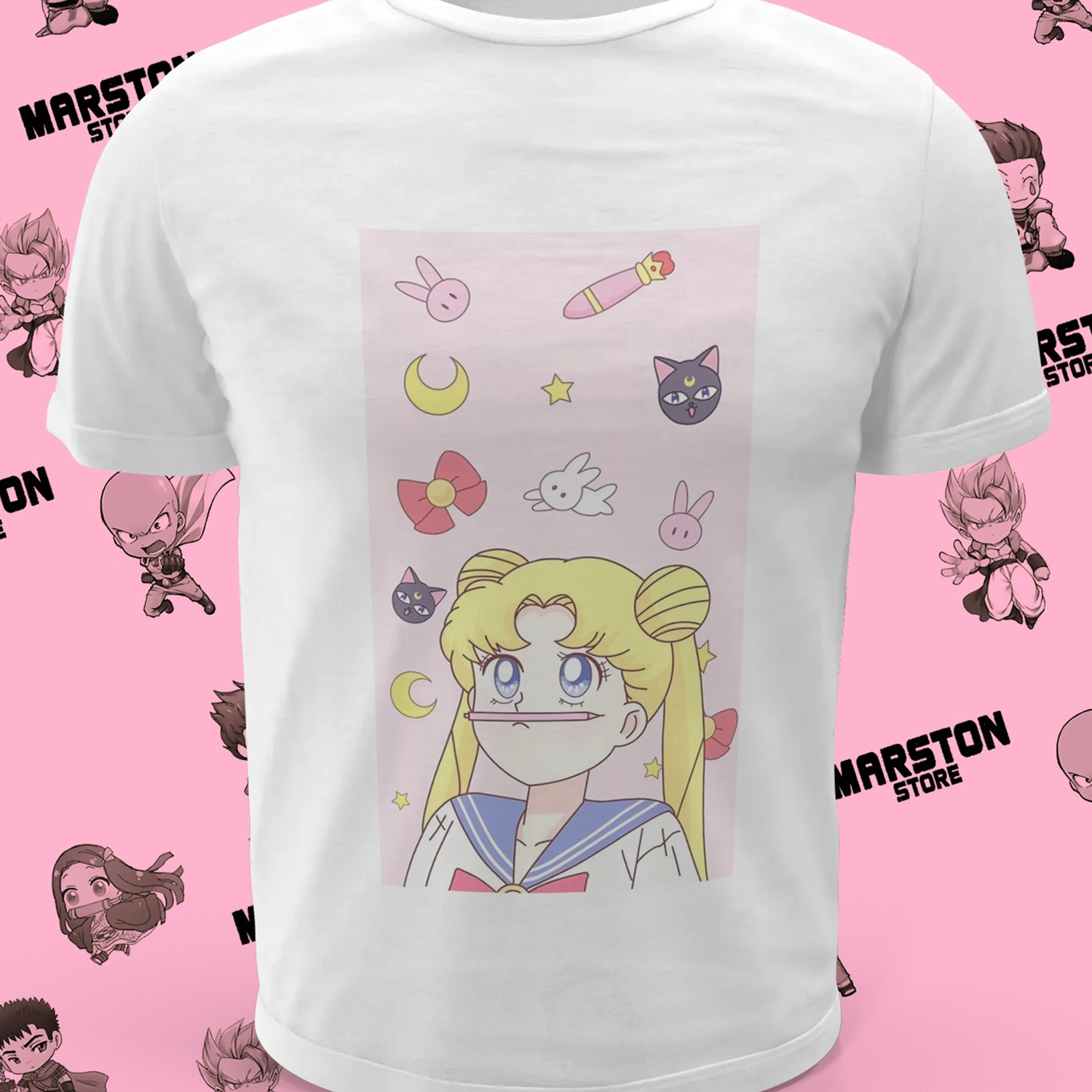 Polera blanca de Sailor Moon con diseño anime