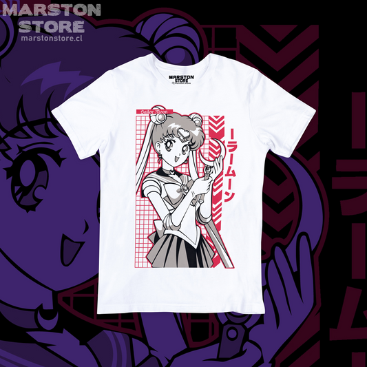 Polera blanca de Sailor Moon con diseño anime