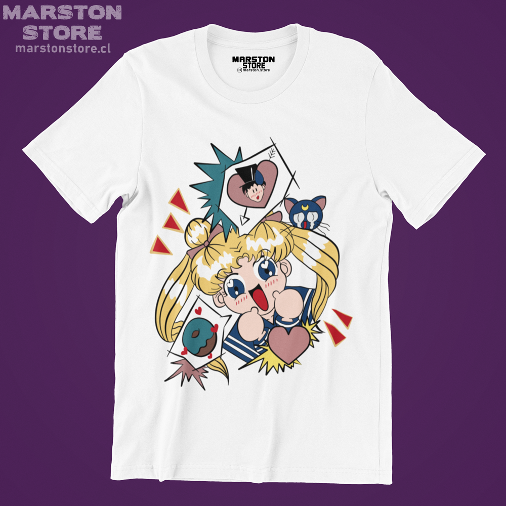 Polera blanca de Sailor Moon con diseño anime