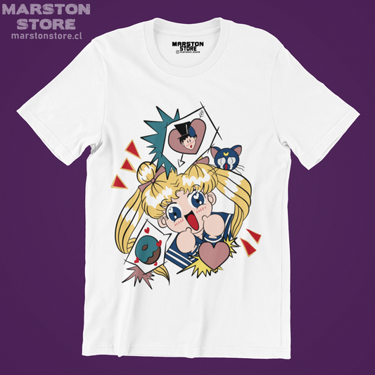 Polera blanca de Sailor Moon con diseño anime