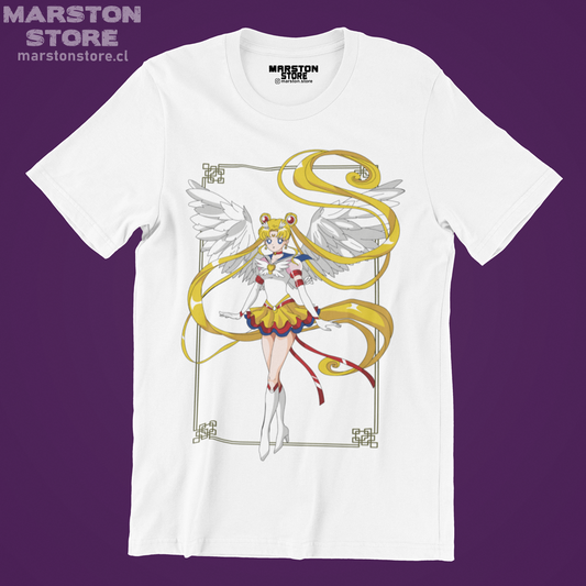 Polera blanca de Sailor Moon con diseño anime