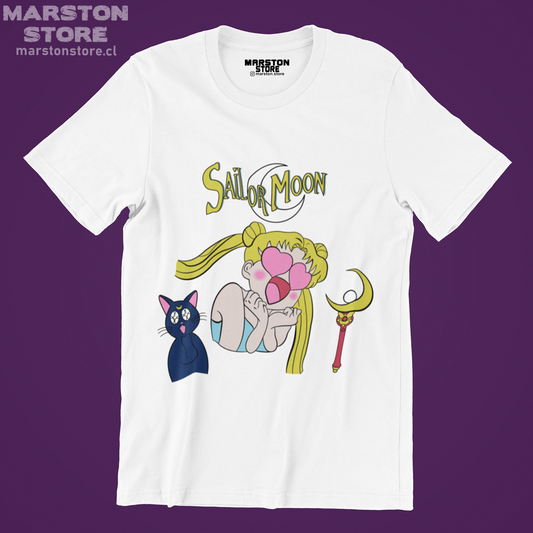 Polera blanca de Sailor Moon con diseño anime