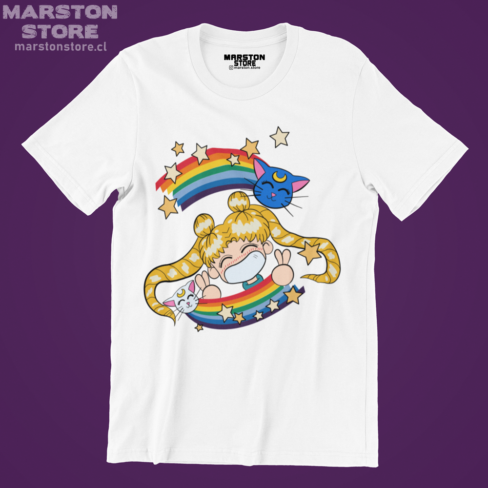 Polera blanca de Sailor Moon con diseño anime