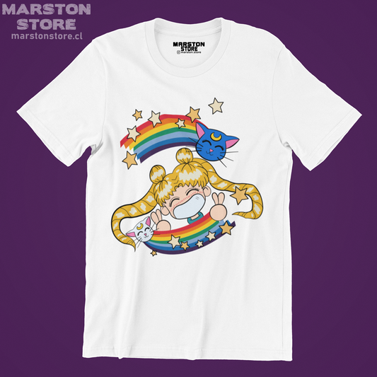 Polera blanca de Sailor Moon con diseño anime