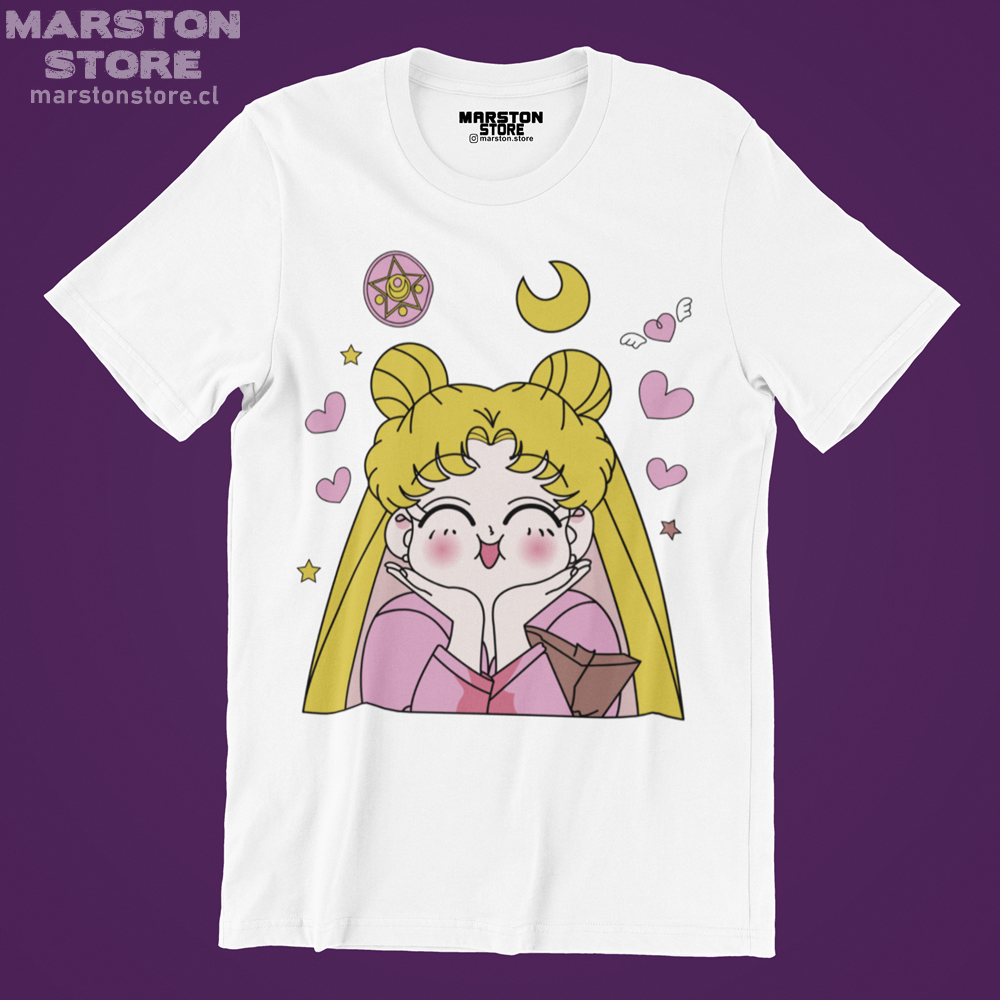 Polera blanca de Sailor Moon con diseño anime