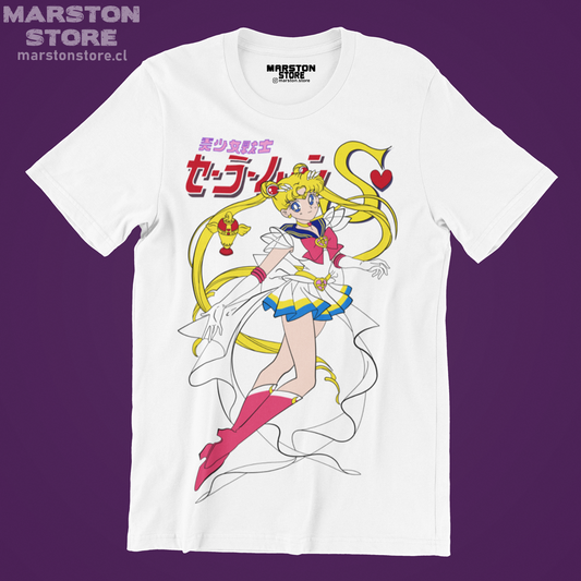 Polera blanca de Sailor Moon con diseño anime