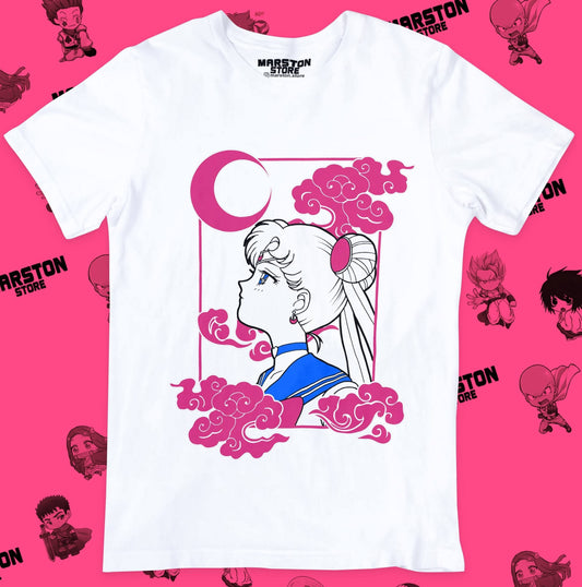 Polera blanca de Sailor Moon con Usagi Tsukino, conocida como Serena