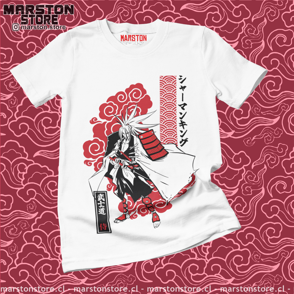 Polera blanca de Shaman King con Amidamaru