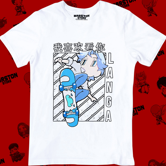 Polera blanca de SK∞ / Sk8 the Infinity con Langa Hasegawa