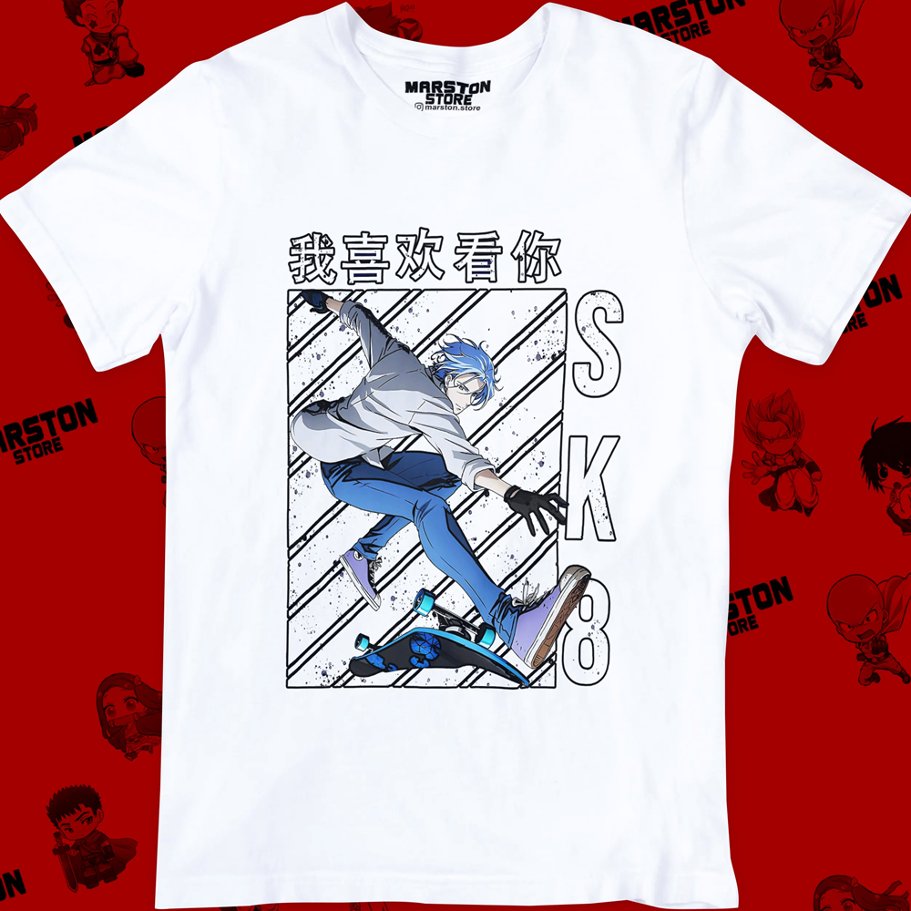Polera blanca de SK∞ / Sk8 the Infinity con Langa Hasegawa