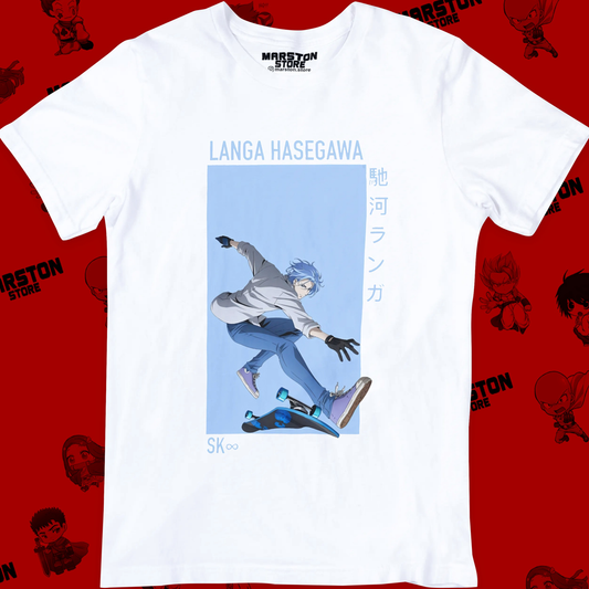 Polera blanca de SK∞ / Sk8 the Infinity con Langa Hasegawa