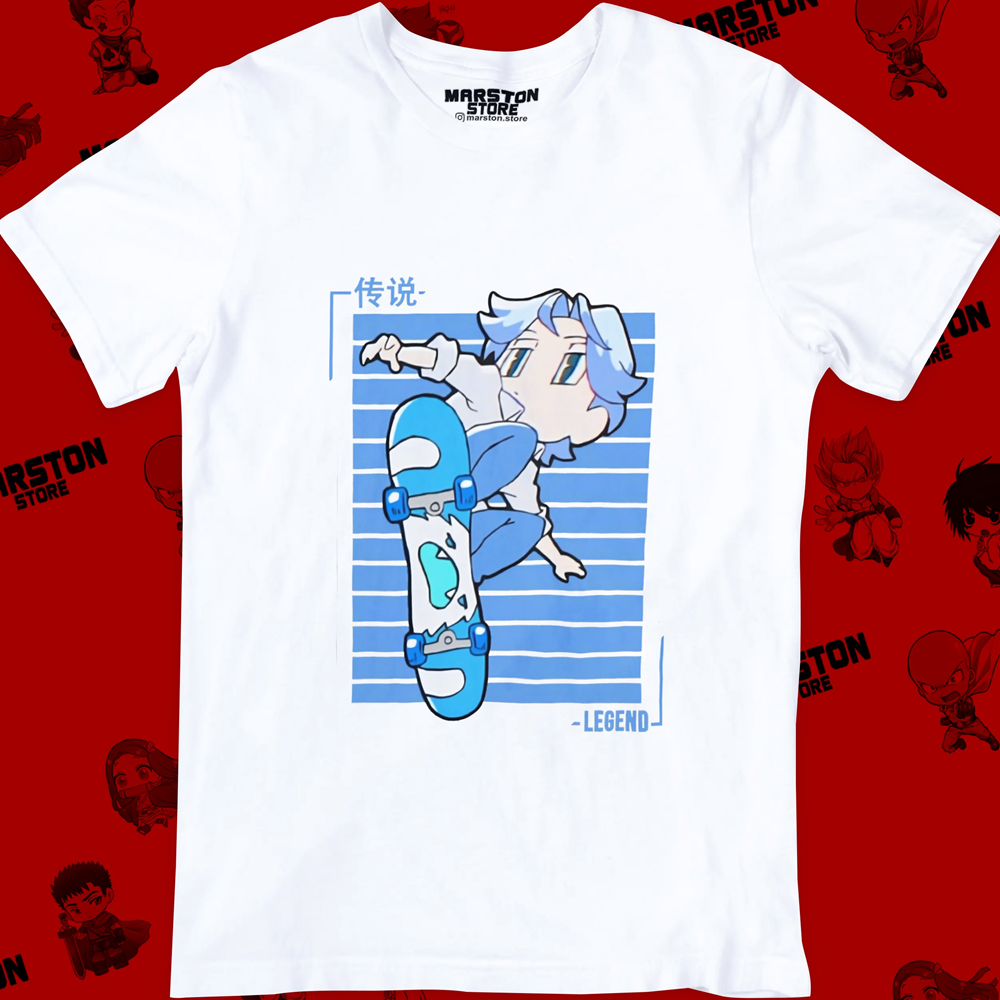 Polera blanca de SK∞ / Sk8 the Infinity con Langa Hasegawa