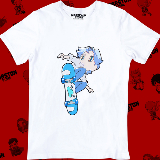 Polera blanca de SK∞ / Sk8 the Infinity con Langa Hasegawa