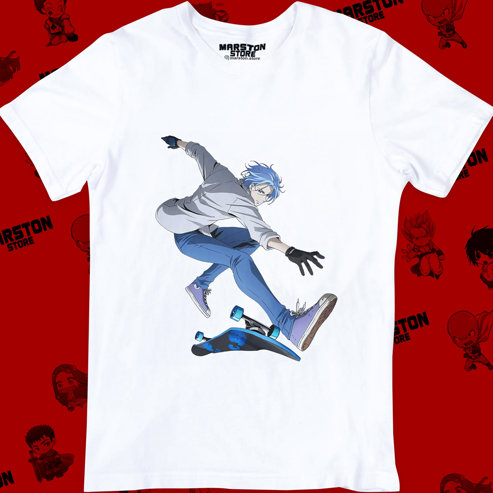 Polera blanca de SK∞ / Sk8 the Infinity con Langa Hasegawa
