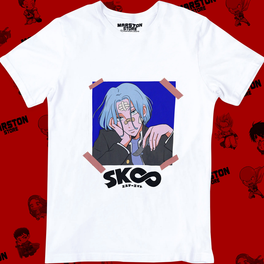 Polera blanca de SK∞ / Sk8 the Infinity con Langa Hasegawa