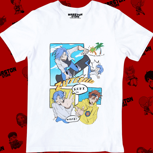 Polera blanca de SK∞ / Sk8 the Infinity con Langa Hasegawa y Reki Kyan