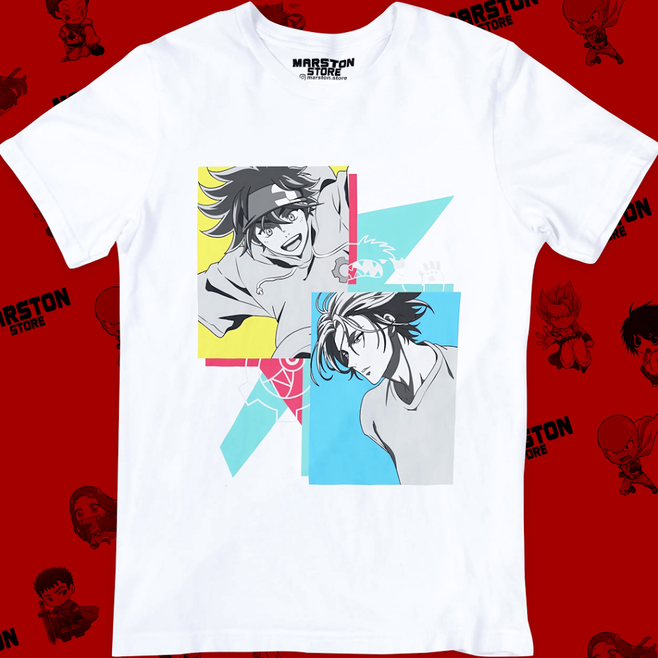 Polera blanca de SK∞ / Sk8 the Infinity con Langa Hasegawa y Reki Kyan