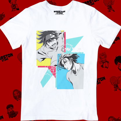Polera blanca de SK∞ / Sk8 the Infinity con Langa Hasegawa y Reki Kyan