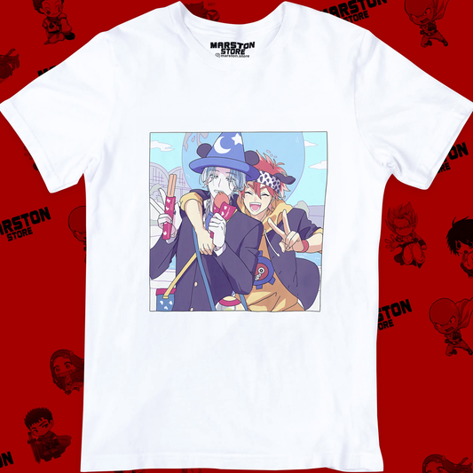 Polera blanca de SK∞ / Sk8 the Infinity con Langa Hasegawa y Reki Kyan