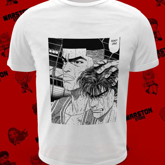 Polera blanca de Slam Dunk con Hanamichi Sakuragi y Takenori Akagi