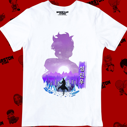 Polera blanca de Solo Leveling con diseño anime