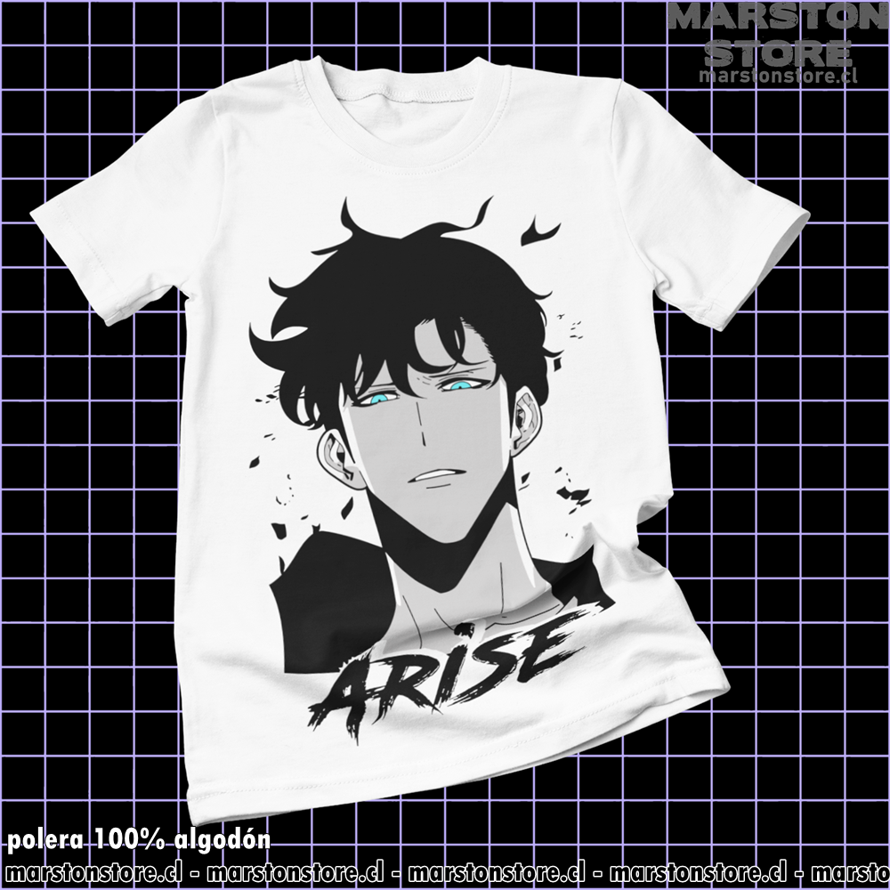 Polera blanca de Solo Leveling con diseño anime