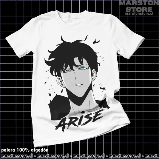 Polera blanca de Solo Leveling con diseño anime