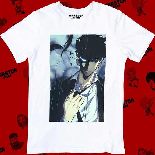 Polera blanca de Solo Leveling con Sung Jin-Woo