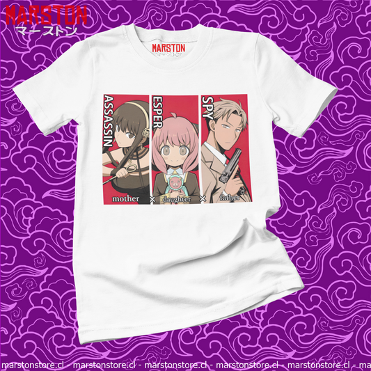 Polera blanca de Spy x Family con Loid Forger, Anya Forger y Yor Forger