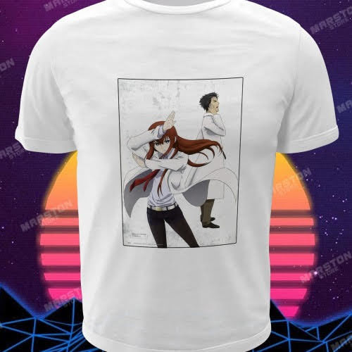 Polera blanca de Steins;Gate con diseño anime