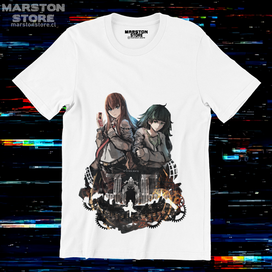 Polera blanca de Steins;Gate con Kurisu Makise y Maho Hiyajo